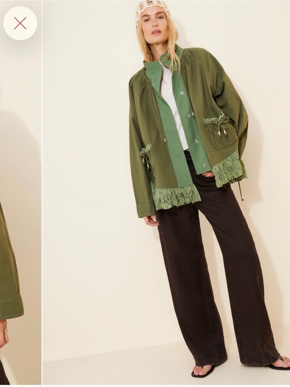 ✌🏽☮️🤎We The Free Olive Green Outset Utility Jacket Lace Ruffle Hem✌🏽🤎☮️ - Picture 3 of 16